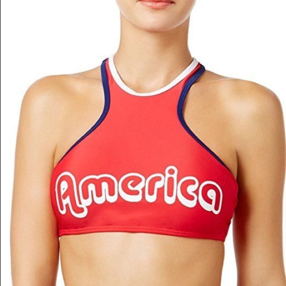 California Wave America Sz L hi neck bikini red